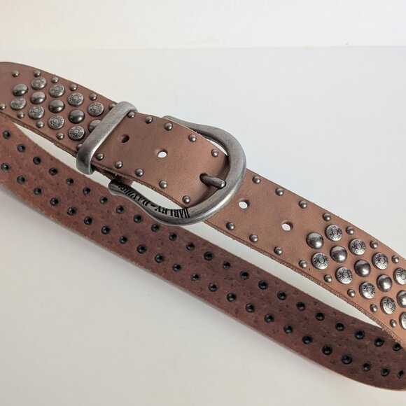 Brown Tan Harley Davidson Studded Genuine Leather Belt Sz:XS 28.5-32.5\